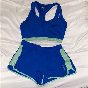 Two piece matching sports bra and shorts set.